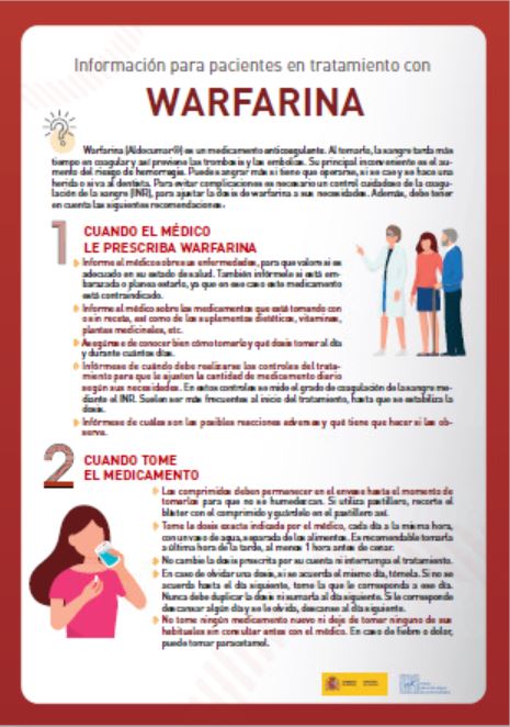 Información para pacientes en tratamiento con WARFARINA. Archivo PDF. Se abrirá en una ventana nueva